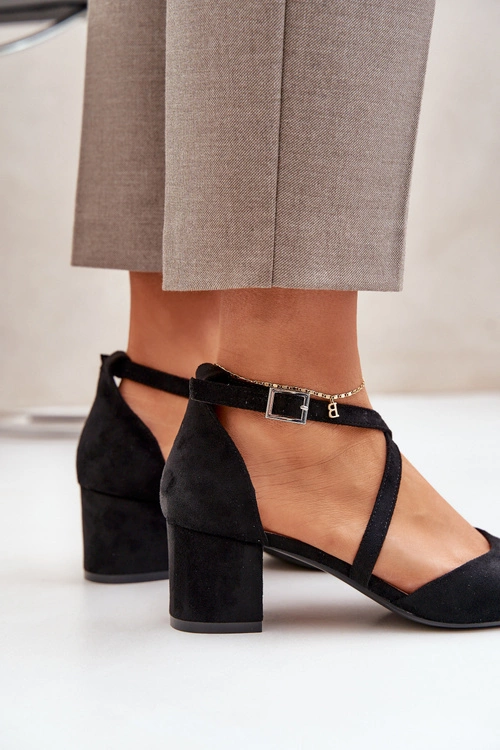 Czółenka Na Słupku Z Eko Zamszu Sergio Leone SK830 Czarne