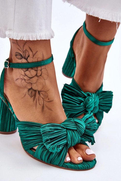 Modne Sandały Z Kokardą Na Obcasie Zielone Callum