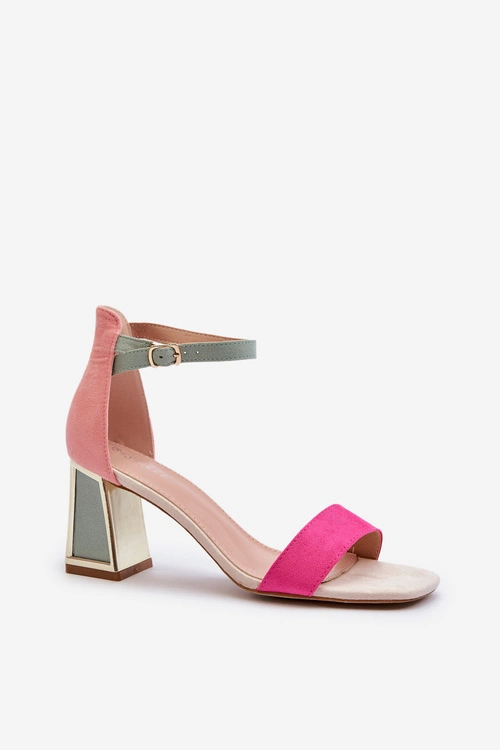 Sandały Zamszowe Na Słupku Fuksja Pholia