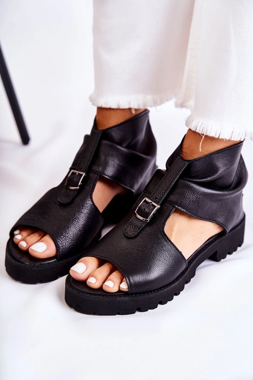 Damskie Skórzane Sandały Na Suwak Nicole 2748 Czarne