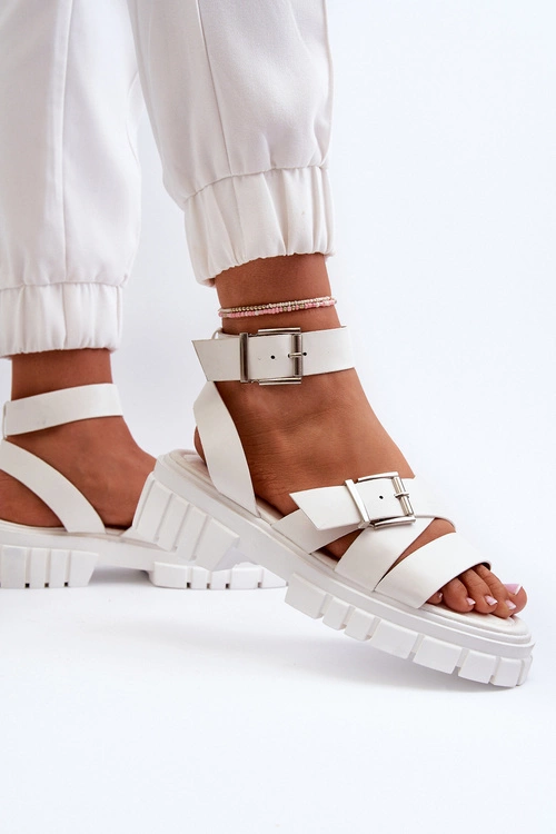 Sandały Damskie Z Paskami Eko Skórzane Białe Eladira