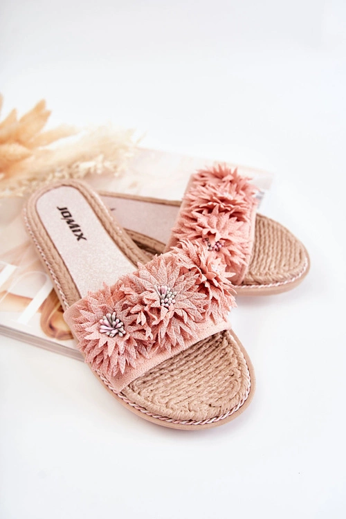 Damskie Klapki Z Materiałowymi Kwiatami Różowe Susana