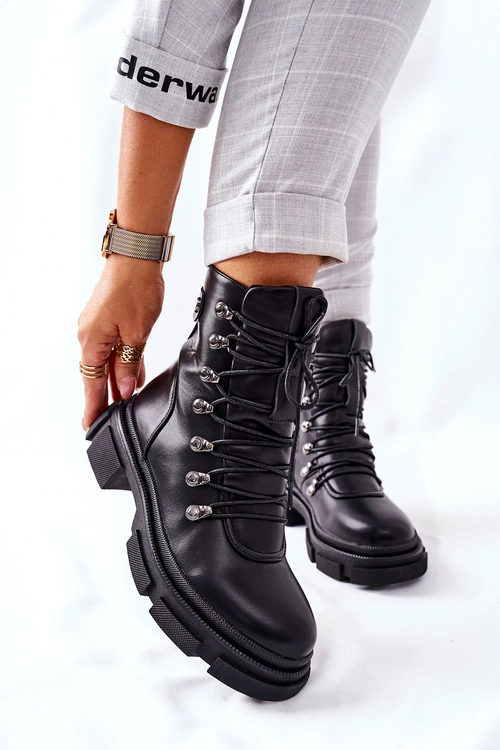 Damskie Ocieplane Botki Trapery Czarne Perfect