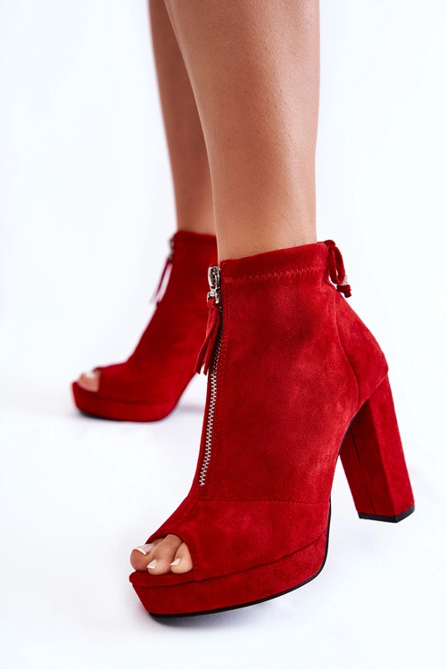 Zamszowe Botki Na Suwak Czerwone Donnita