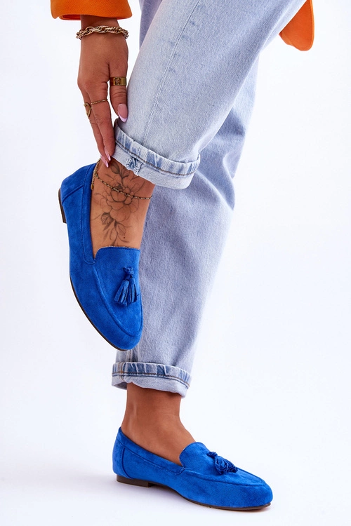 Zamszowe Klasyczne Mokasyny Z Frędzlami Niebieskie Averil