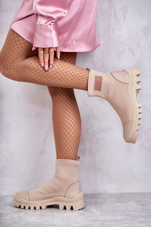 Damskie Materiałowe Botki Nicole 2703 Beżowe