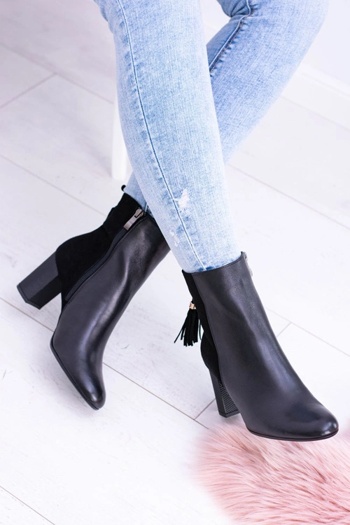 Czarne Damskie Botki Na Słupku Laura Messi 1821