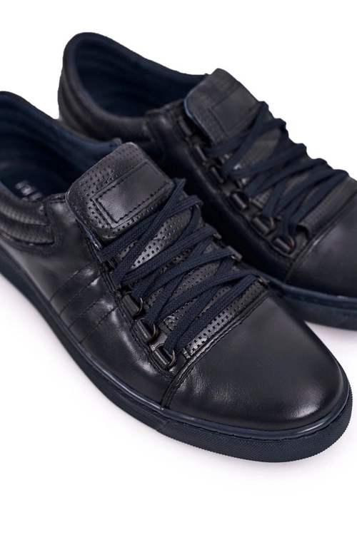 Męskie Skórzane Półbuty Tenisówki BEDNAREK Granatowe