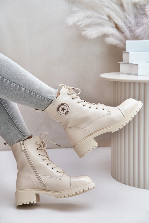 Botki Workery Na Zamek Ocieplane Beżowe Soratta