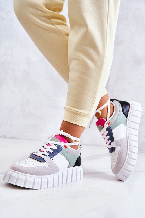 Damskie Skórzane Buty Sportowe Biało-Szare Florentine