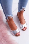 Baleriny Damskie Peep Toe Srebrne Ereli 