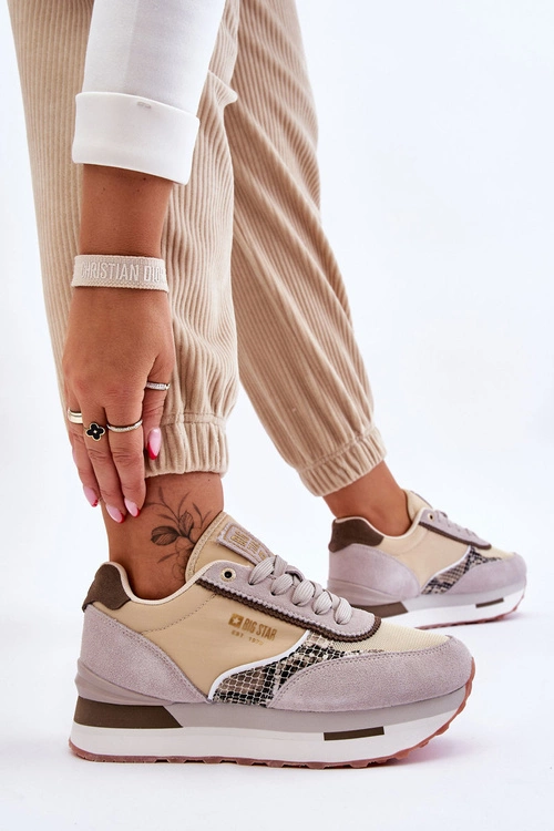 Modne Sneakersy Memory Foam System Big Star LL274364 Beżowe