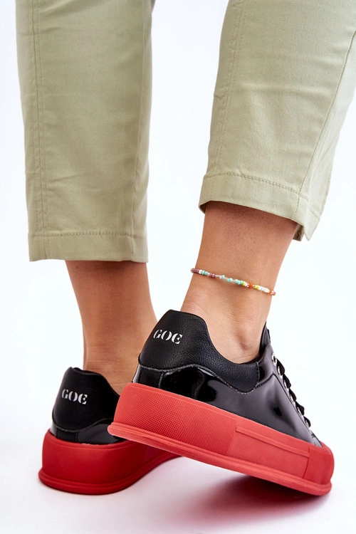 Damskie Lakierowane Trampki Na Platformie GOE LL2N4021 Czarno-Czerwone