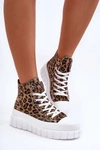 Damskie Wysokie Trampki Wzór Leopard Brązowe Florensi