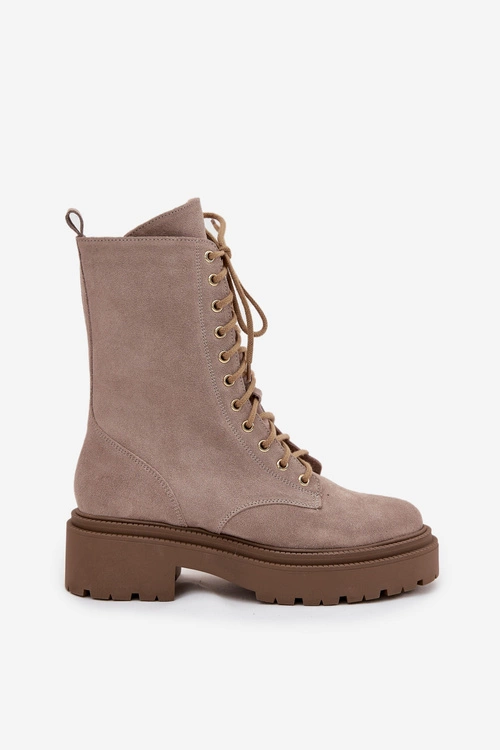 Botki Workery Damskie Z Naturalnego Zamsz Ocieplane Zazoo 4213 Beżowe