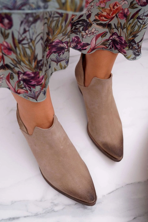 Botki Damskie Beżowe Wiosenne Skórzane Anabella