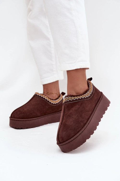 Śniegowce Niskie Damskie Z Haftem Na Platformie Czekoladowe Taliah