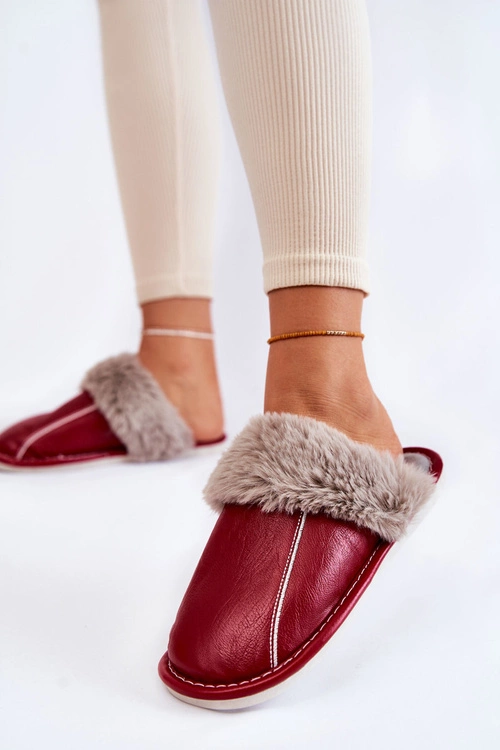 Damskie Skórzane Papcie Z Futerkiem Czerwone Rossa