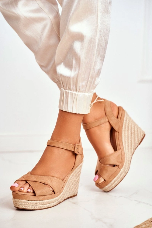 Sandałki Damskie Na Koturnie Beżowe Sevilla