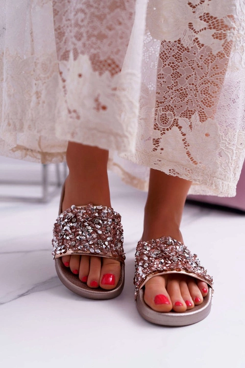 Damskie Klapki Różowe Złoto Glamour