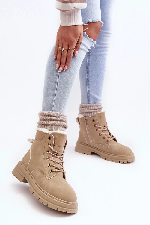 Damskie Trapery Ocieplane Futerkiem Beżowe Fenan