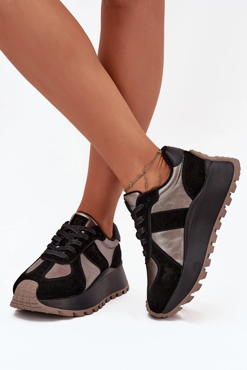 Zamszowe Sneakersy Damskie Ocieplane Na Platformie Big Star OO274A217 HI-POLY SYSTEM Czarne