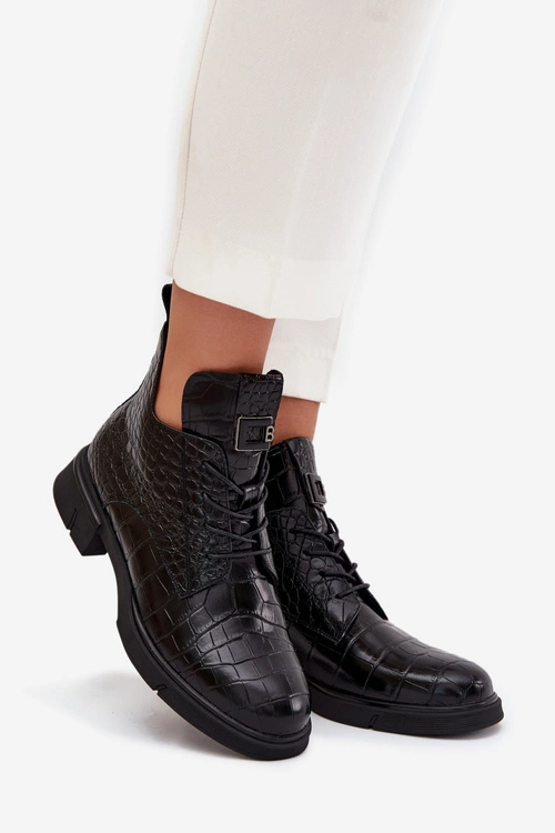 Skórzane Botki Z Ozdobnym Tłoczeniem Ocieplane Vinceza 66815 Czarne
