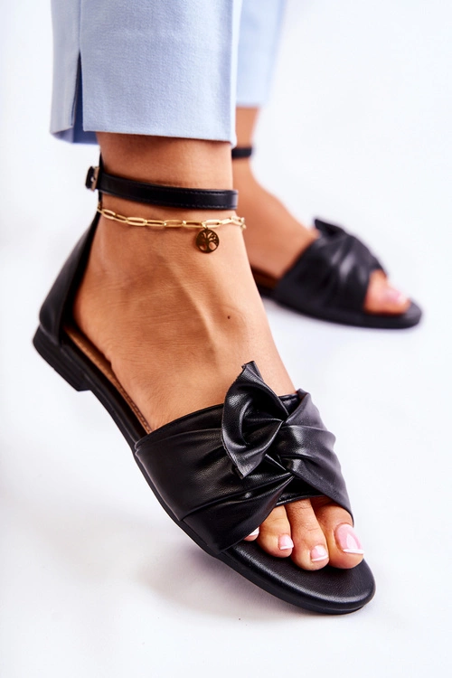 Modne Damskie Skórzane Sandały Czarne Astana