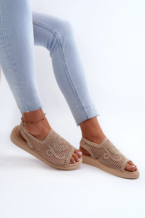 Ażurowe Sandały  Damskie Na Platformie Beżowe Mennita