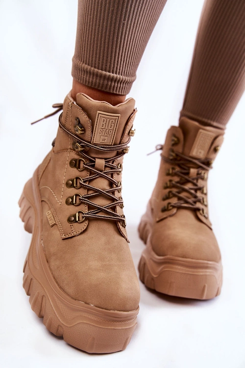 Damskie Botki Trapery Memory Foam Big Star KK274366 Beżowe