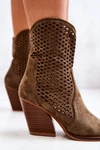 Botki Kowbojki Ażurowe Na Słupku Khaki Caroline