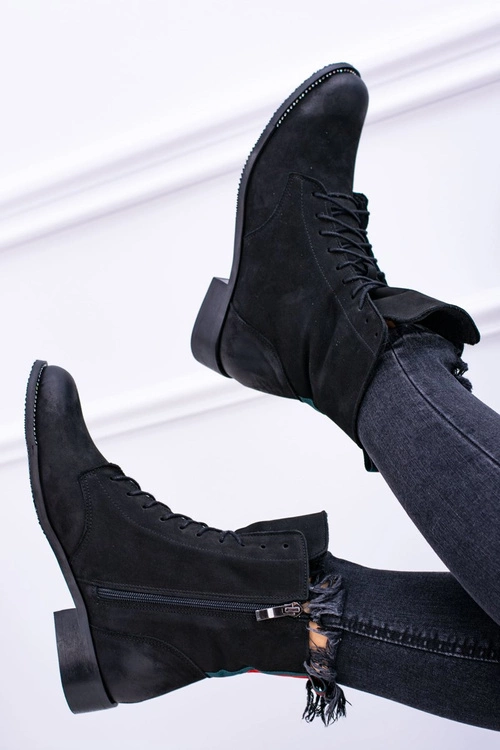 Skórzane Czarne Damskie Botki The Island