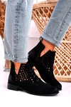 Damskie Ażurowe Botki Zamszowe Czarne Susannah