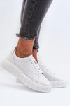 Skórzane Sneakersy Damskie Na Platformie Białe Eselmarie