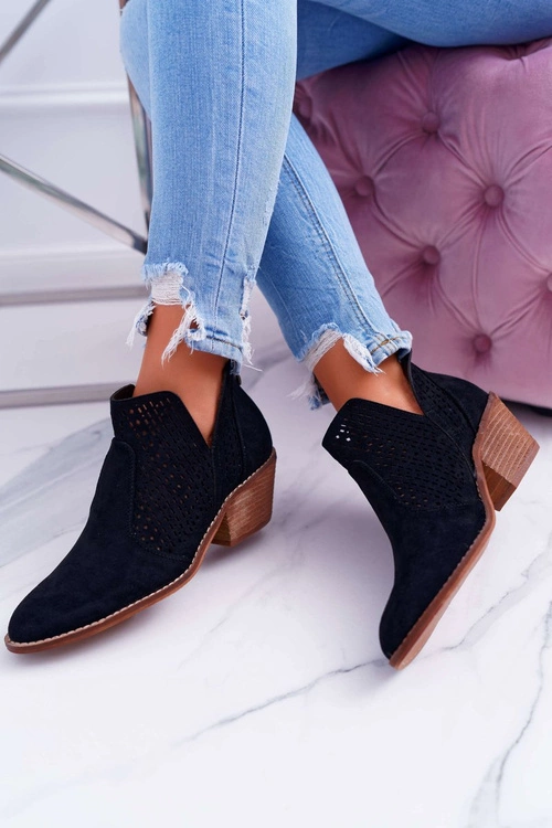 Botki Damskie Wiosenne Kowbojki Czarne Matty