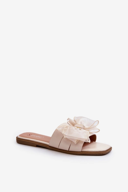 Płaskie Klapki Damskie Z Kokardą Beżowe Balinda