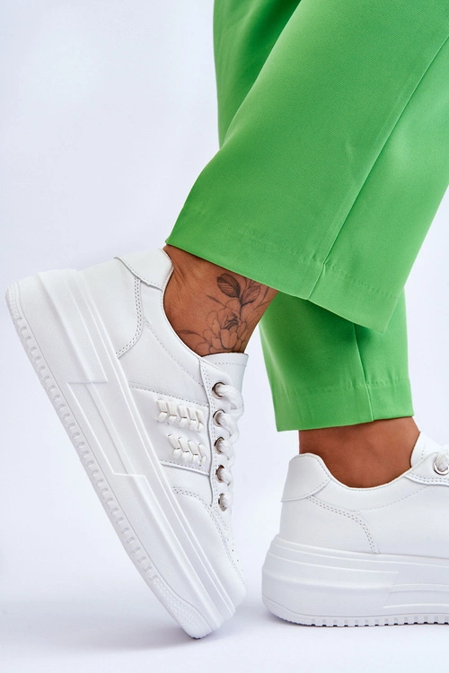 Modne Damskie Sneakersy Na Platformie Białe Claribel