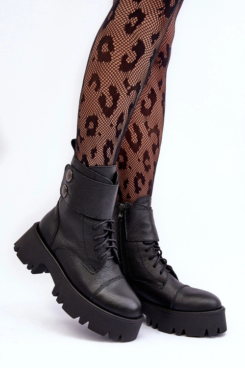 Skórzane Workery Botki Damskie Czarne Lemar Anceria