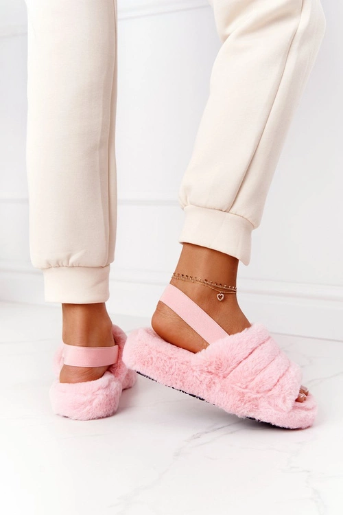 Futrzane Papcie Na Platformie Jasnoróżowe Snowflake