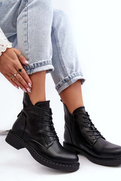 Klasyczne Damskie Botki Na Płaskim Obcasie Czarne Ballisa