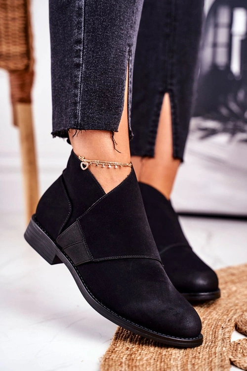 Botki Damskie Ciepłe Sztyblety Płaski Obcas Czarne Sirro