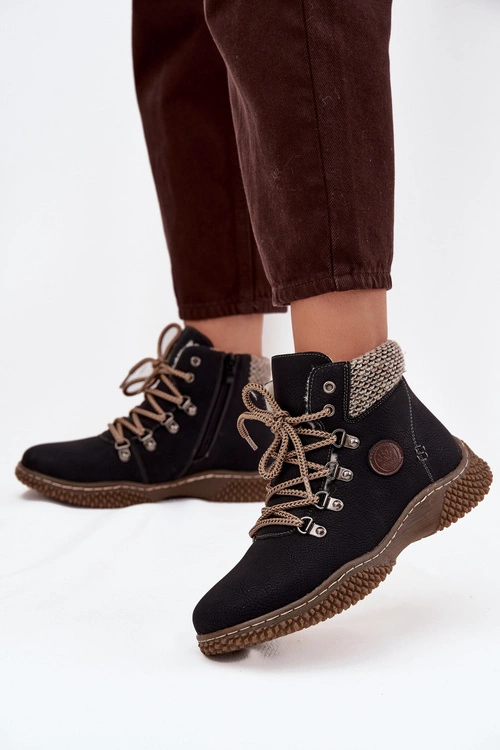 Ocieplane Botki Trapery Damskie Czarne Zenaya