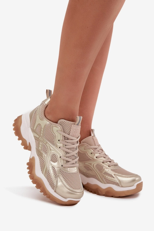Buty Sportowe Sneakersy Damskie Big Star SS274014 HI-POLY SYSTEM Beżowo-Złote