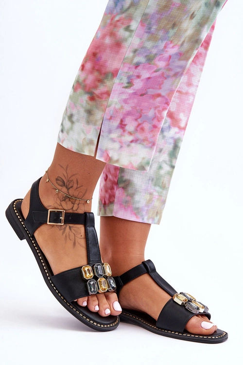 Damskie Sandały S.Barski Z Kamieniami KV-2775-30 Czarne