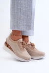 Sneakersy Damskie Na Koturnie Zdobione Cyrkoniami D&A MR38-377 Beżowe