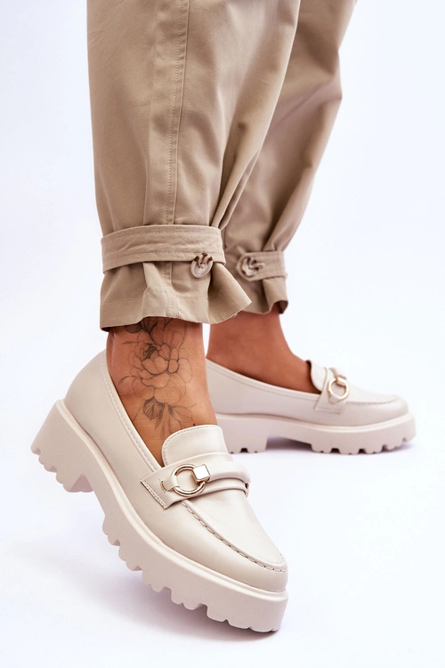 Skórzane Mokasyny Damskie Beżowe Camerin