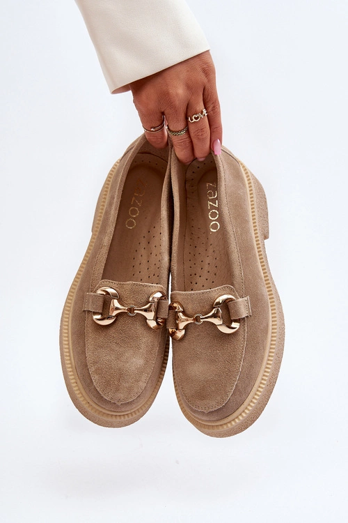Zazoo 3429 Zamszowe Mokasyny Damskie Z Ozdobą Beżowe