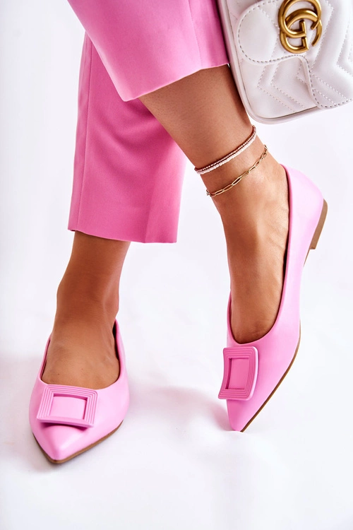 Skórzane Baleriny Z Ozdobą W Szpic Różowe Simone