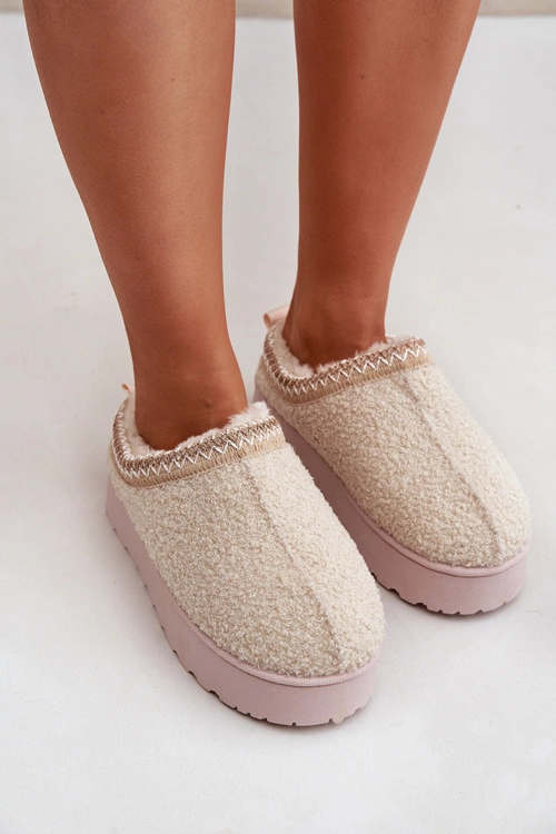 Śniegowce Damskie Na Platformie Z Haftem Jasnobeżowe Tirissa