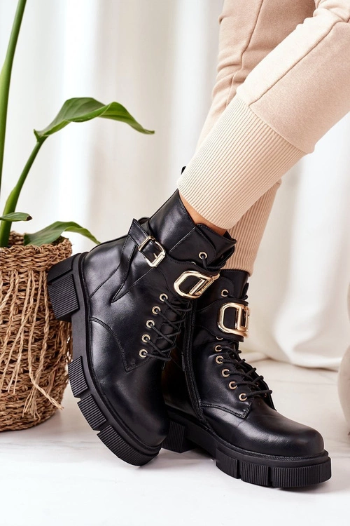 Ocieplane Workery Ze Złotą Klamrą Czarne Maybelle